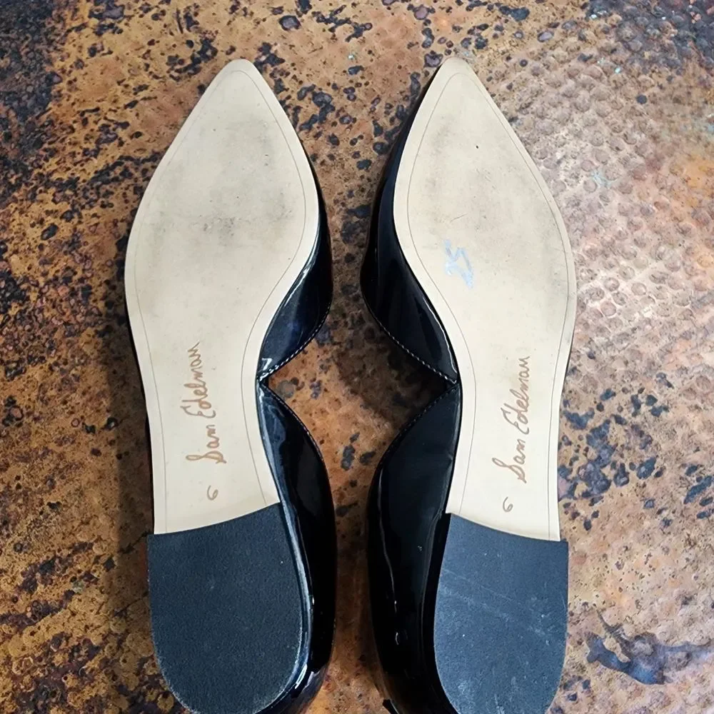Black Patent Pointed Toe D'Orsay Flats - Women